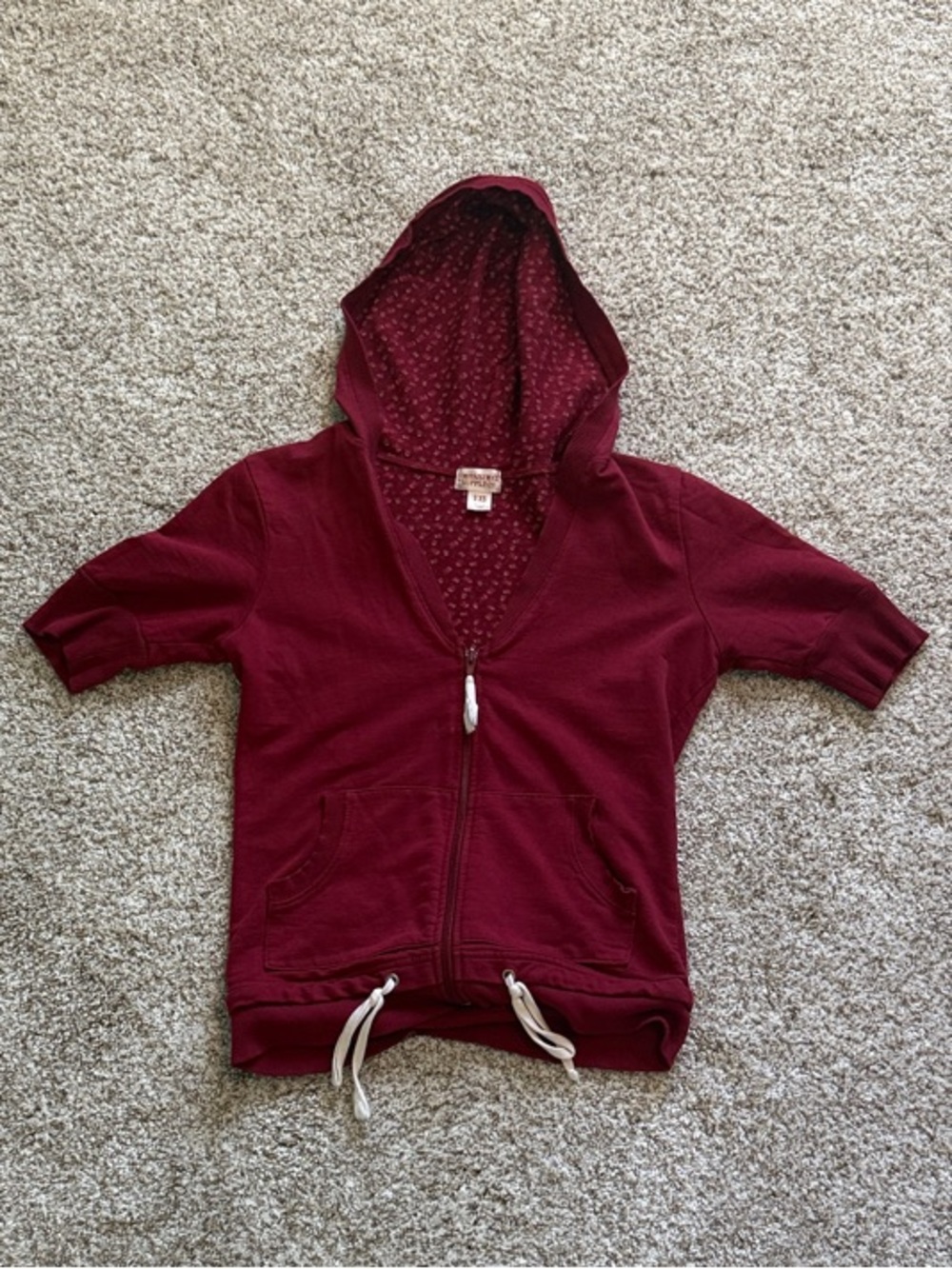 Mossimo Supply Co. Burgundy Short-Sleeve Zip Hoodie